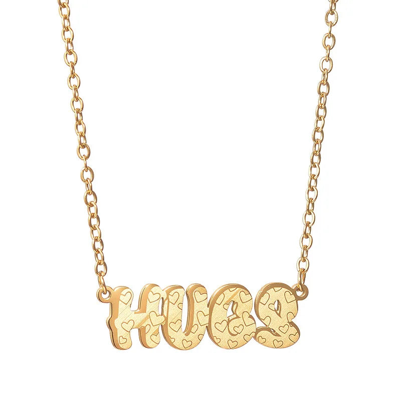New Trendy Women's 18K Gold Name Necklace Heart Clavicle Link Chain Fashionable Letter Pattern Stainless Steel Pendant Party