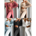 New Solid Color Home Suit Set Sexy V-neck Plush Short Tank Top Pants Three Piece Set
