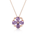 YBO 925 Silver 18K Rose Gold Plated Geometric Square Four-Leaf Clover Pendant Trendy Natural Pear Amethyst Gems Link Chain