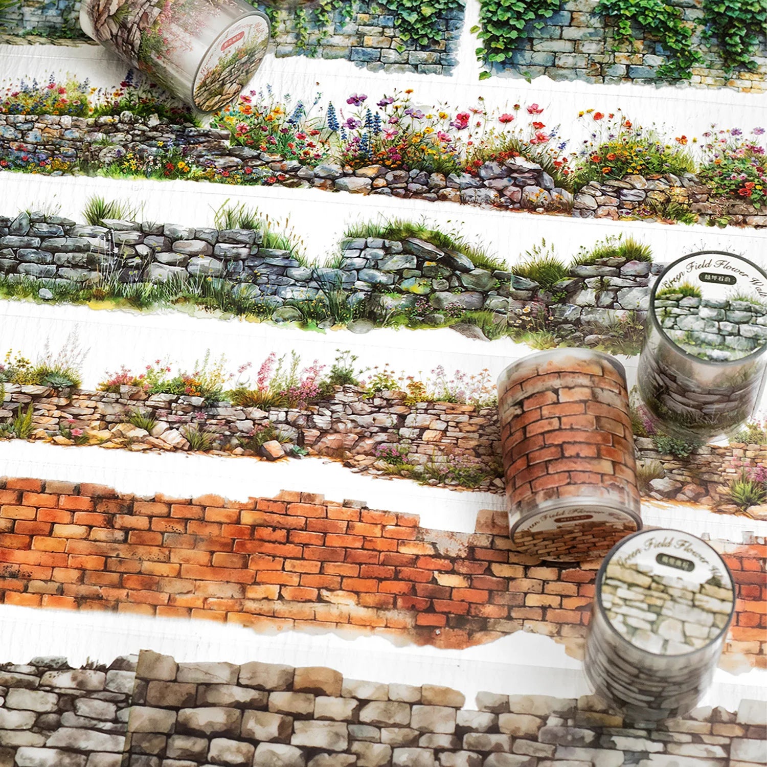 2M/Roll PET Tape Greenfield Flower Wall Series Wall Texture Landscaping Handbook Decoration Material Loop Stickers