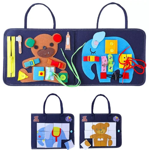 Montesori Toys Educational Felt Toddler Busy Board for Toddlers Autism Sensory Busy Board Backpack with Buckles