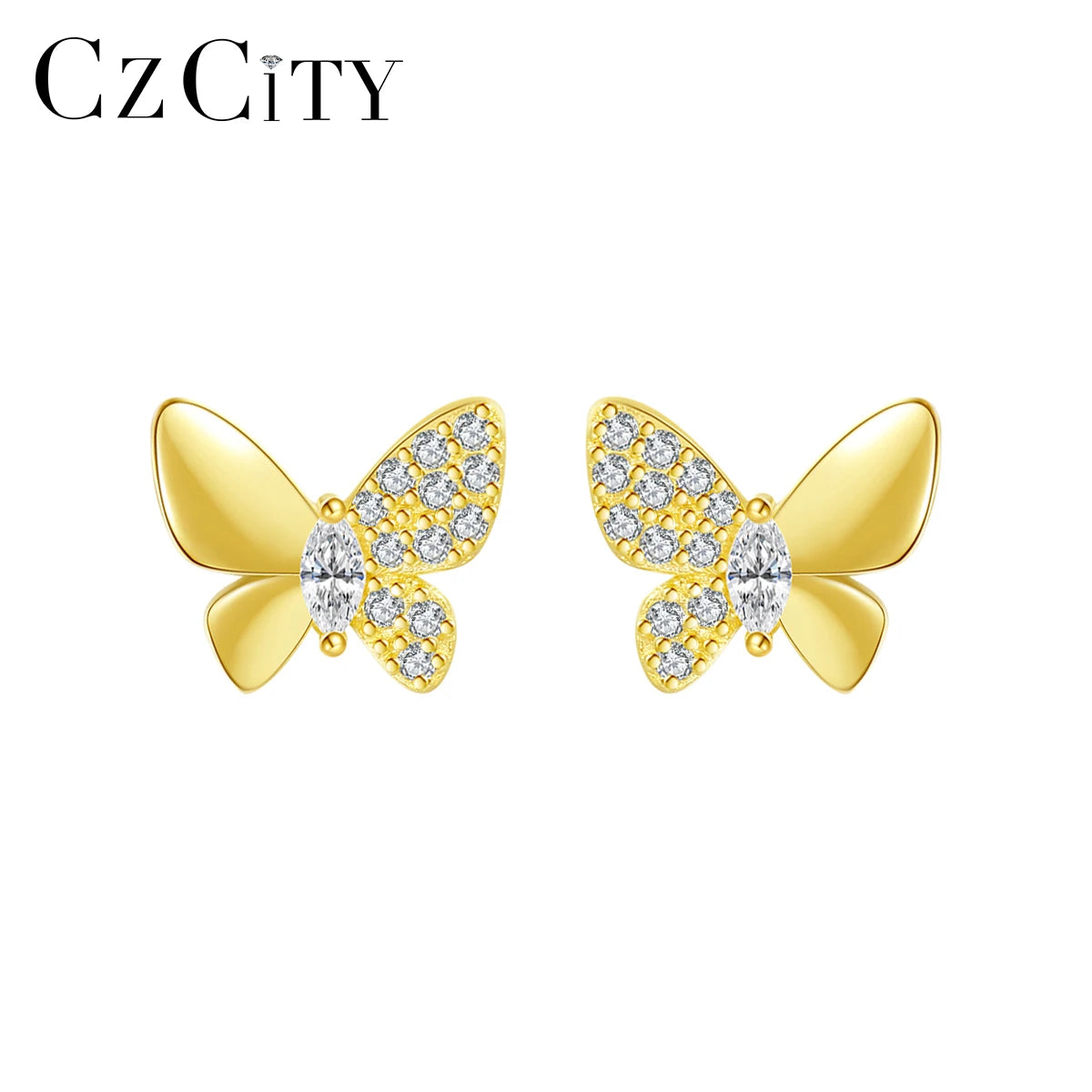 CZCITY Small Luxury Woman 2026 Earing Gold Jewelry Trendy 14k Gold Plated Butterfly Stud Earring