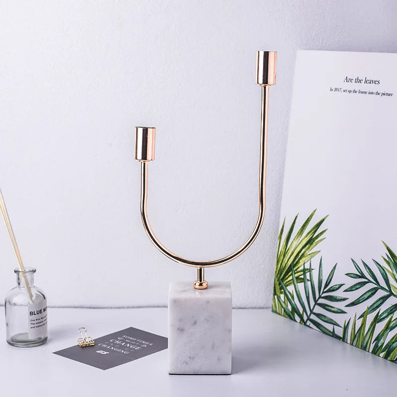 Nordic Style Popular Candlestick for Wedding Party New Design Fancy Marble Candle Jar Custom Stone Stitching 3 Candlesticks
