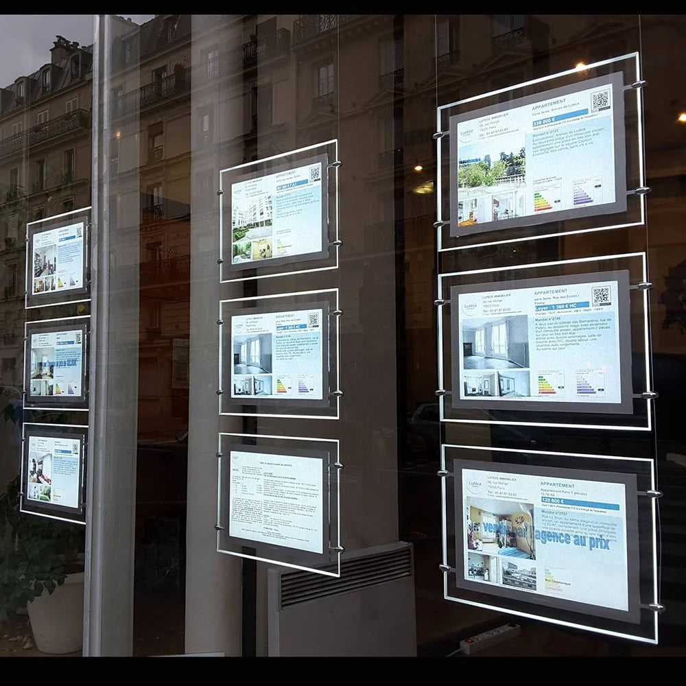 Made in China A3 Rectangle Hanging Real Estate Agent Advertising Board Vitrine Poser Window Display Led Ultra Slim Dustproof