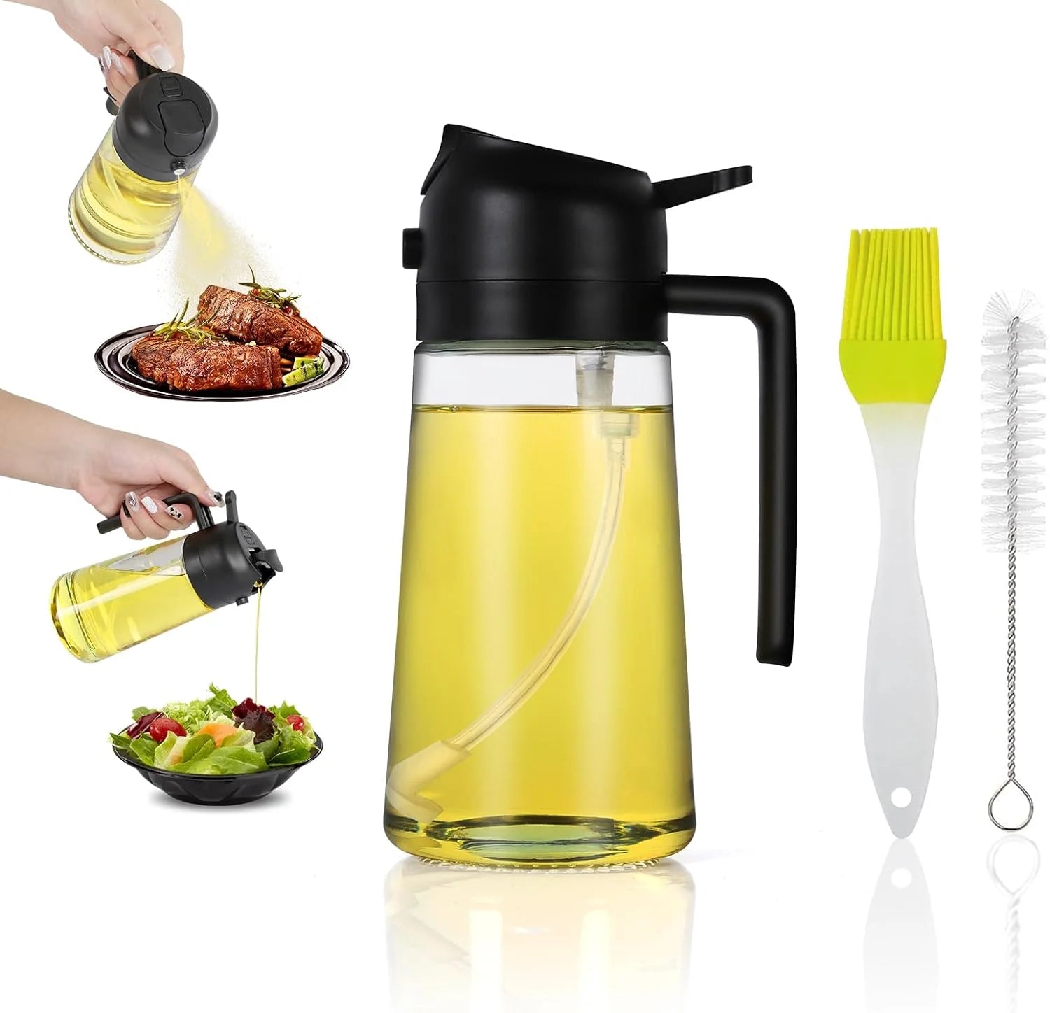 16oz Multifunctional 2 in 1 Kitchen Glass Spray Bottle BBQ Olive Oil Sprayer Bottle for Cooking