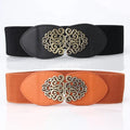 JULUN Belt Manufacturer Vintage Elastic Women Belts Ornate Antique Gold Buckle Wide Waist Cinch Belts for Women for Dresses