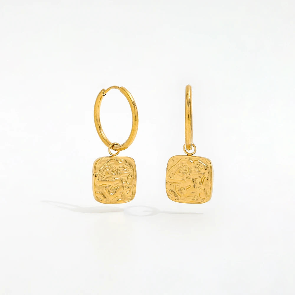 New PVD Gold Plated Square Texture Hoop Earring Stainless Steel Earring High End Tarnish Free Jewelry