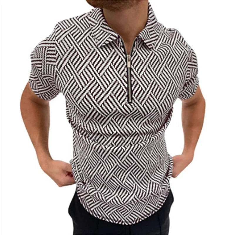 New Arrival Mens Short Sleeve Polo Shirts Casual Zipper Printed Athletic Golf Tennis T-Shirt Basic Tee
