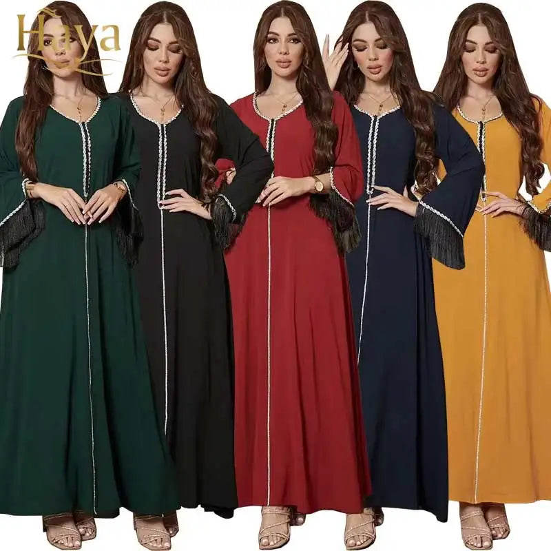 Abaya Dubai 2026 Elegant Luxury Tassel Trim Abaya Eid Robe Evening Dress Women