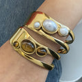 MC272 Wholesale Stainless Steel Jewelry Exaggerated Chunky Bracelet 18k Gold Plated Hollow Pearl Waterproof Bangle for Woman