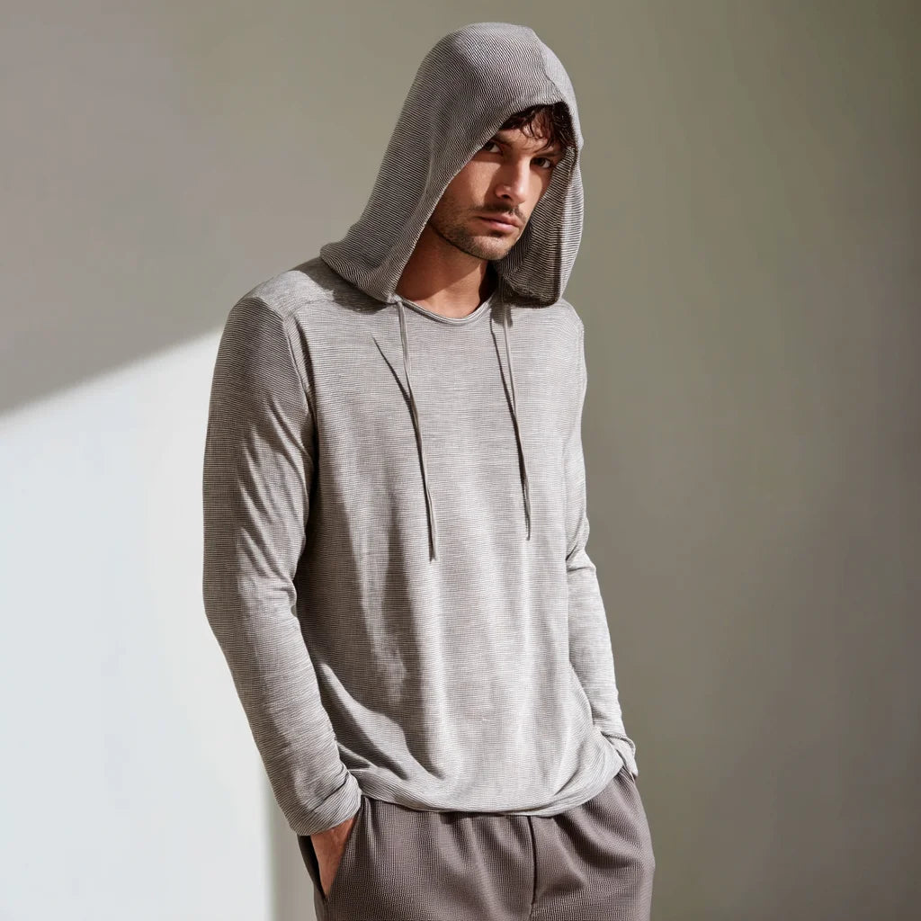 Men's Breathable Knit Hoodie Lightweight Cotton Blend Hooded Casual Sweater for Casual Wear
