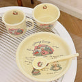 Original Cream Color Cute Ceramic Cutlery Niche Design Dessert Plate Cartoon Print Fat Mug