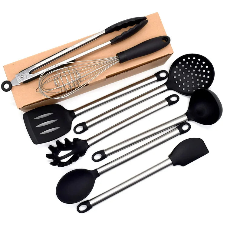 Non-Stick Stainless Steel Cookware Set Asian Zen Design Eco-Friendly 8-Piece Kitchenware Includes Silicone Handles Spoon