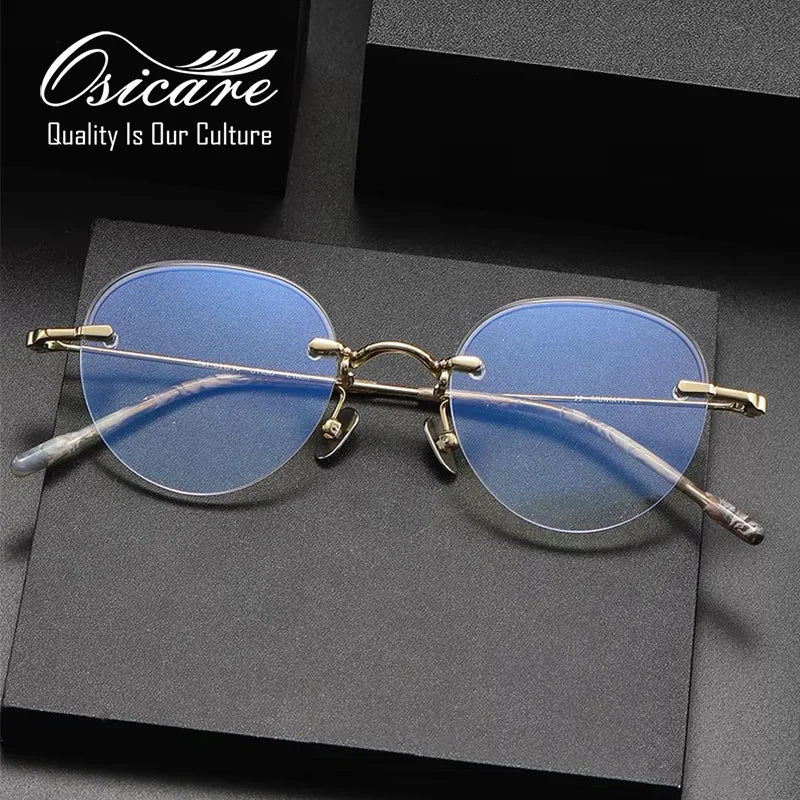 Luxury Brand Designer Prescription Vintage Custom 3 Piece Half Rim Eye Glasses Pure Titanium Men Eyeglass Rimless Optical Frame