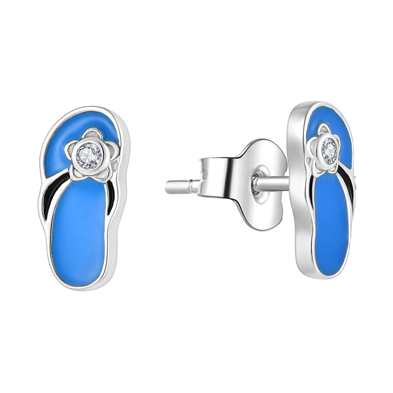 Fine Jewelry 925 Pure Silver Cute Slippers Earrings for Women White Gold Plated Cute Blue Custom Color Enamel Stud Earrings