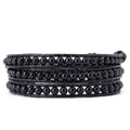 Men's Vintage Leather Cuff Bracelets Layered Boho Jewelry with 4mm Black Agate Gemstone Fashion Accessory Wholesale