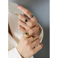 Hot Selling Square Green White Zircon Diamond Rings Plating Jewelry Gold Stainless Steel 18K PVD Trendy Opp Bag for Party Tarnis