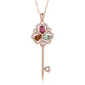 YBO Trendy Hip Hop Clover Key Pendants Natural Colors Tourmaline Flower Inlaid 925 Sterling Silver Flower Necklaces Fine Jewelry