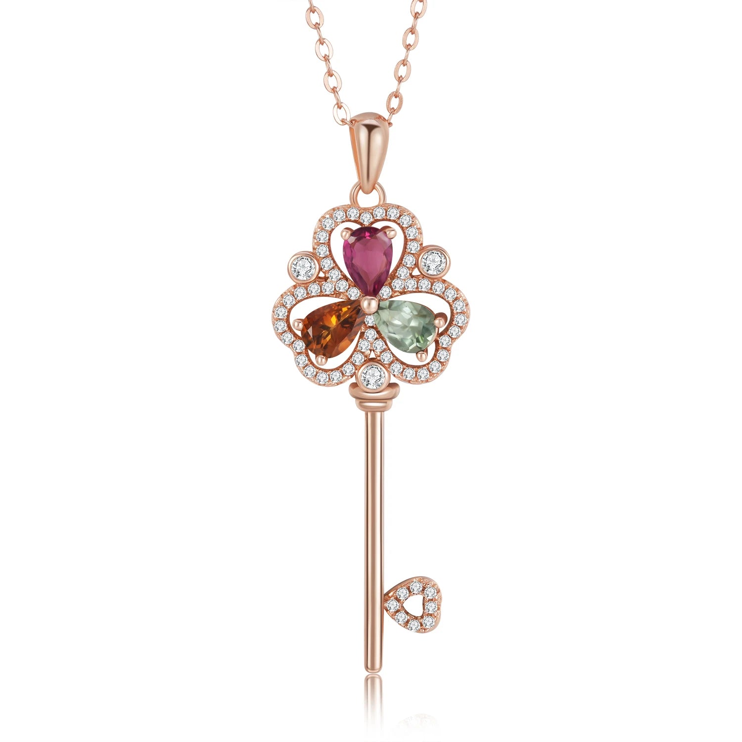 YBO Trendy Hip Hop Clover Key Pendants Natural Colors Tourmaline Flower Inlaid 925 Sterling Silver Flower Necklaces Fine Jewelry