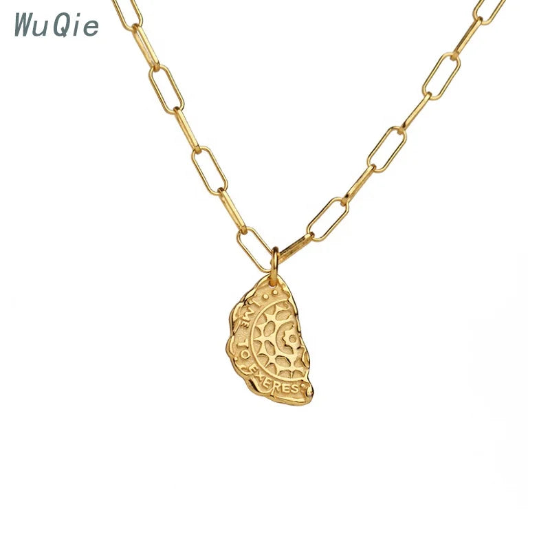 Wuqie Chic Style 925 Sterling Silver Jewelry Gold Plated Half Circle Pedant Necklace for Women