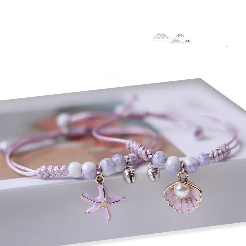 Creative Handmade Starfish Shells Pearl Pendant Adjust Bracelet Anklet Friendship Bracelets on Hand for Woman Luxury Jewelry