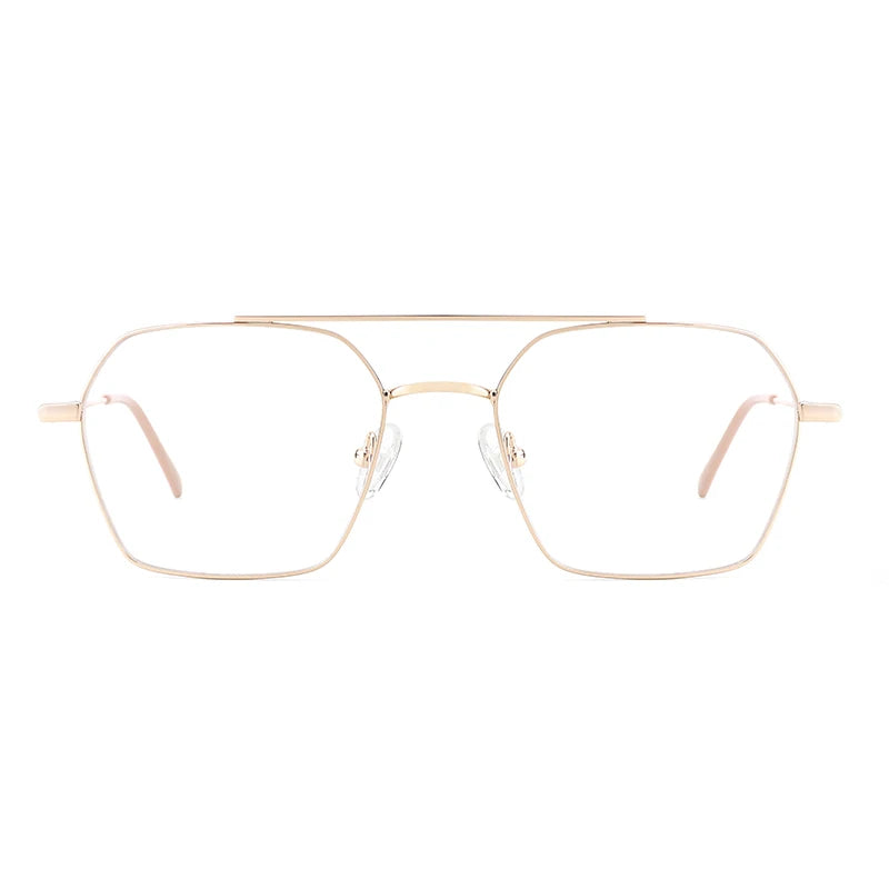 New Arrival Vintage Ladies Double Bridge Polygon Gold Spectacle Eyeglasses Frames Eyewear Women with Spring Hinge