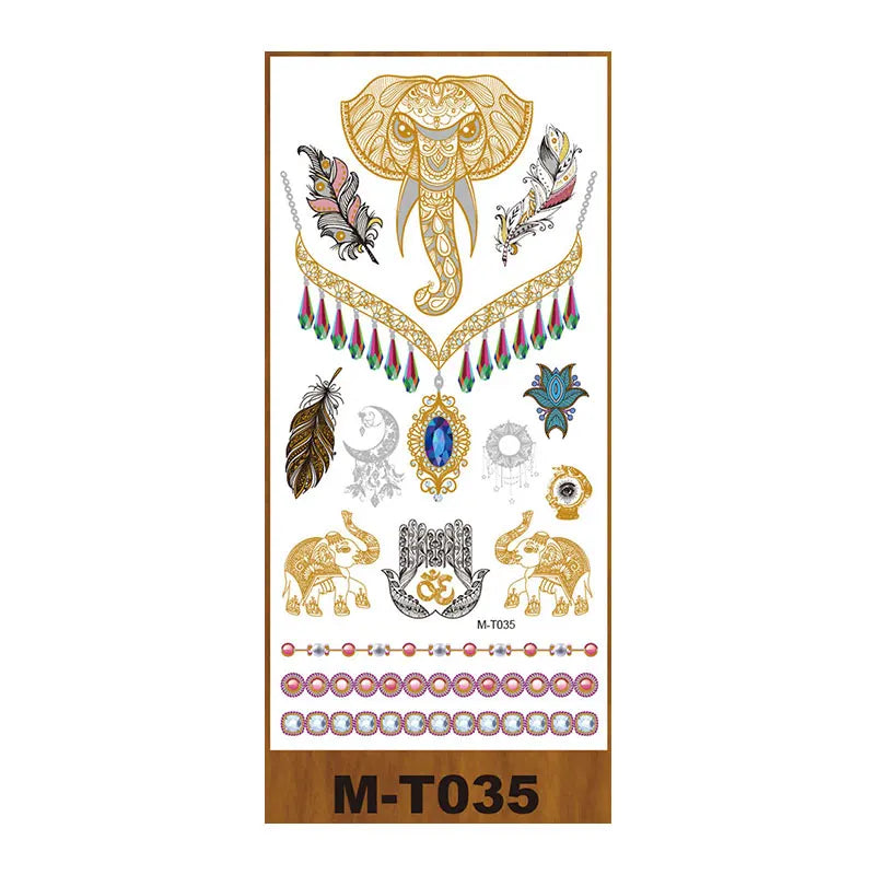 Fashion Customized Gold  Foil Henna Tattoo Sticker Metallic Jewelry Foil Tattoo Sticker Temporary Henna Lace Tattoo Sticker