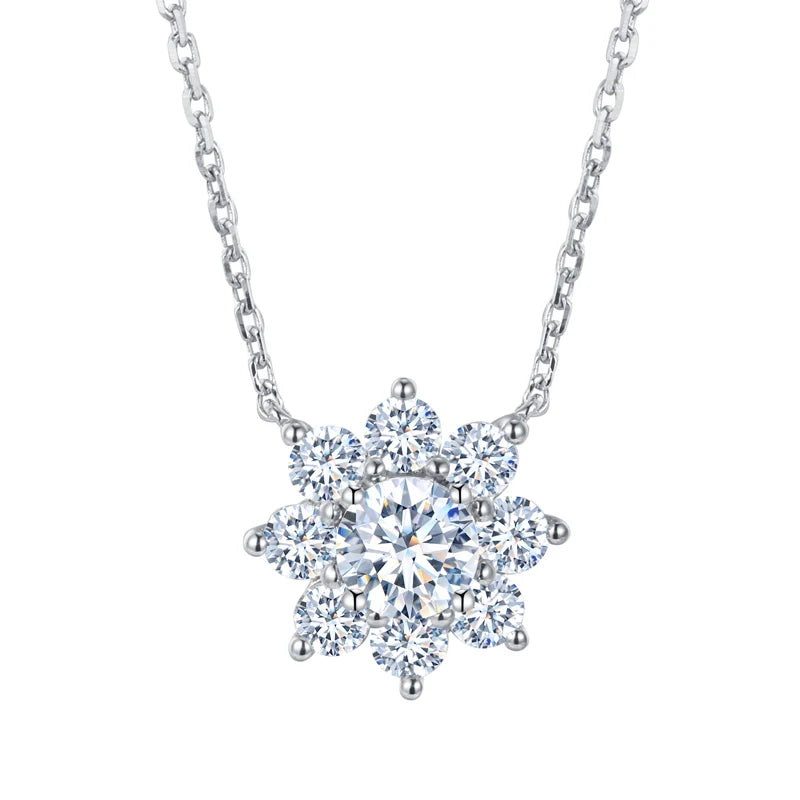 Messi Jewelry Ready to Ship MSN-558 0.8CT Lab Diamond Sunflower Pendant 18k White Gold Gift for Women Diamond Necklace