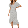 Women's Floral Chiffon Maxi Dress 2023 V-Neck Casual Wrap with Lace Ruffles Long Beach Wrap Dress XL Size