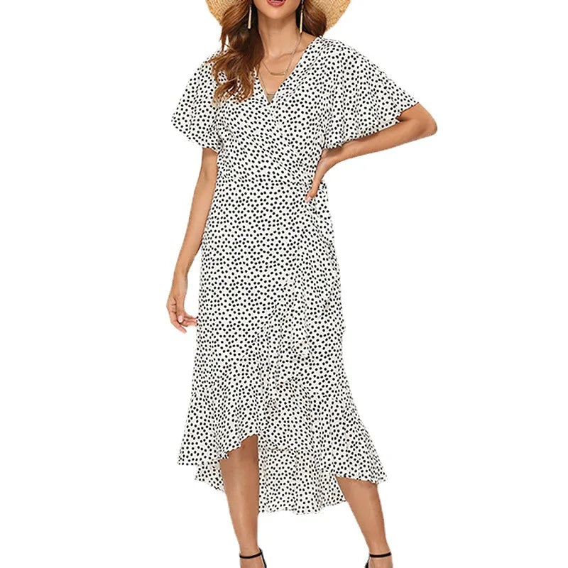 Women's Floral Chiffon Maxi Dress 2023 V-Neck Casual Wrap with Lace Ruffles Long Beach Wrap Dress XL Size