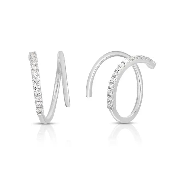 Manufactures 18K Gold Plated Micron Pave White CZ Spiral Threader Brass Handmade Women's Quality Earrings