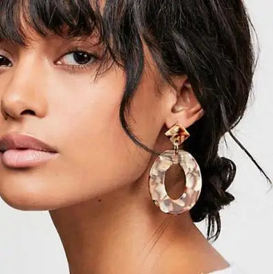 Fashion ZA Jewelry Acrylic Resin Oval Dangle Earrings for Women Geometry Big Circle Tortoiseshell Earrings Acetate Brincos
