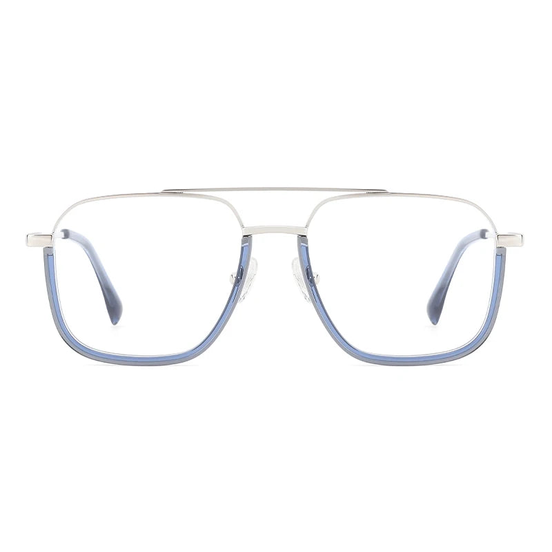 Double Bridge Classic Acetate Metal Eyeglasses Frames Computer Blue Light Blocking Acetate Metal Optical Eyeglasses
