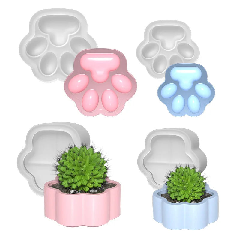 Cat Paw Resin Container Box With Lid DIY Flower Pot Ashtray Jewelry Package Epoxy Resin Silicone Molds