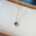 Simple Luxury 14K Gold Plated 925 Sterling Silver Blue Sapphire CZ Stone Pendant Necklace for Women Girls