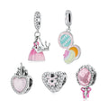 Fashion 925 Sterling Silver Pink Dress Princess Love Castle Charm Bead Pendant Fit Original Bracelet Necklace for Women Jewelry