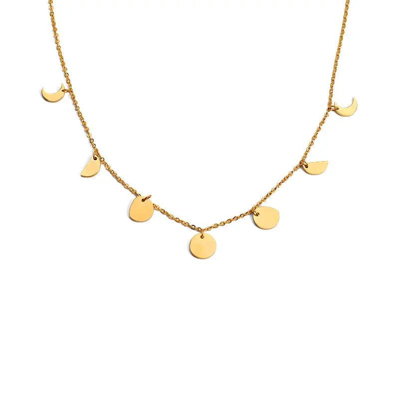 Stainless Steel Tarnish-Free 18K Gold-Plated Moon Phase Necklace Classic Style for Anniversary Occasions