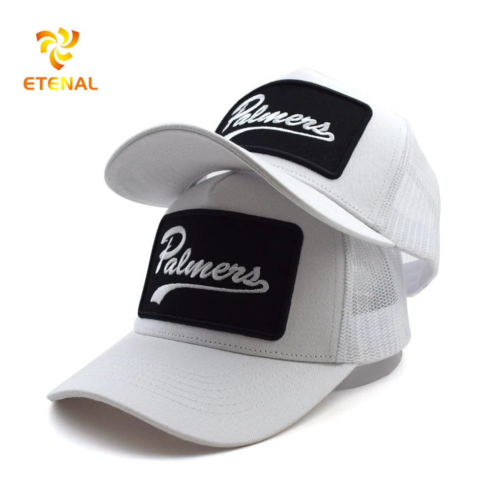 Custom Circle Patch Embroidery Logo White Winter Performance Beach Hip Hop Y2K 6 Panel Mesh Canvas Trucker Caps