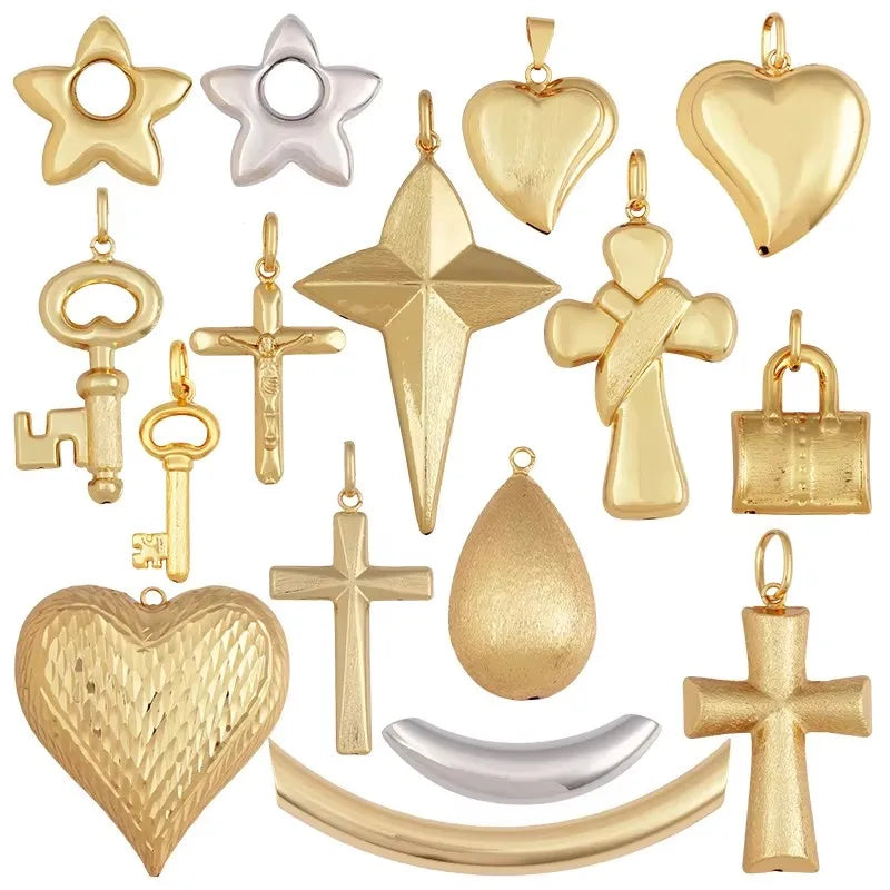 Mega Big Jumbo Heart Star Lock Key Cross Brass Focal PendantReal 18K Gold Plated Necklace Bracelet Jewelry Supplies S50