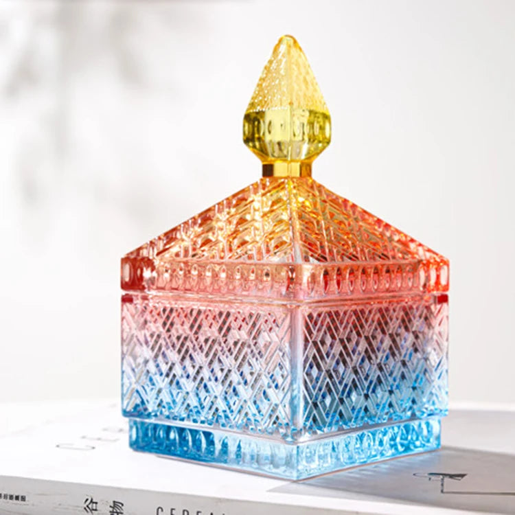 European Home Living Room Ornaments Luxury Decorative Glass Candy Jar Table Storage Box Container for Kitchenware