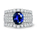 925 Silver Engagement Ring with Oval Cut Ruby Blue Sapphire Wide Band Wedding and Party Classic Style Rhodium Plated