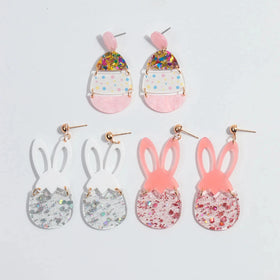 New Cute Colorful Gold Foil Sequins Fun Easter Eggs Cartoon Bunny Simple Rabbit Holiday Jewelry Gift Acrylic Drop Earrings 2024