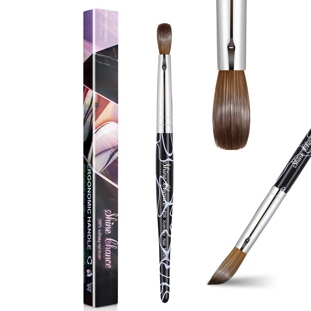 Shine Chance Size #8~#16 100% Pure Kolinsky Hair Oval Nail Brush for Acrylic Applications MegaBDM