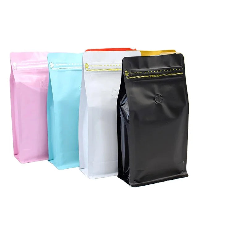 White Mylar aluminum foil Coffee Packaging Bags Resealable Bags With Valve Bags for Coffee