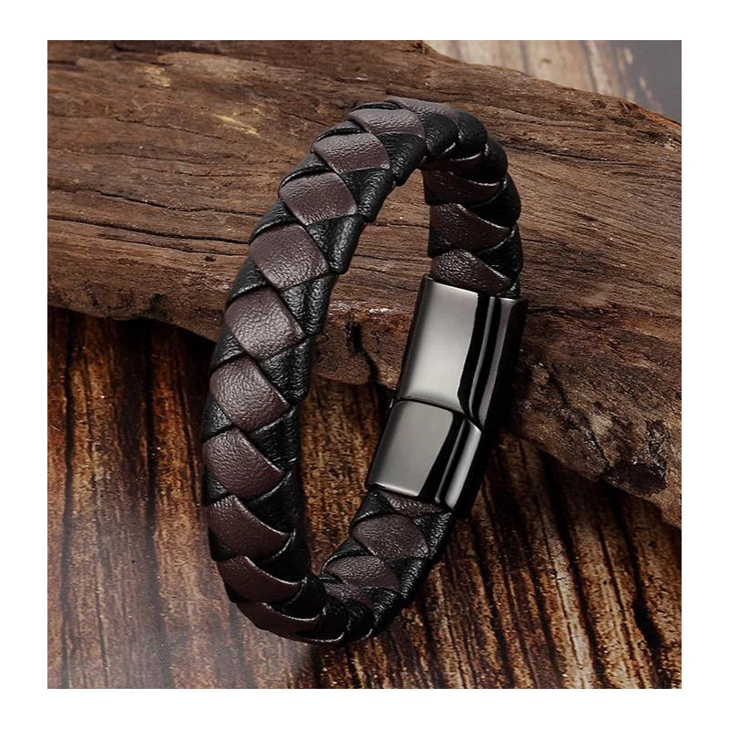 Vintage Handmade Braided Leather Bracelet Magnetic Clasp Leather Bracelet Men's Genuine Leather Hand Jewelry Bracelet for Men
