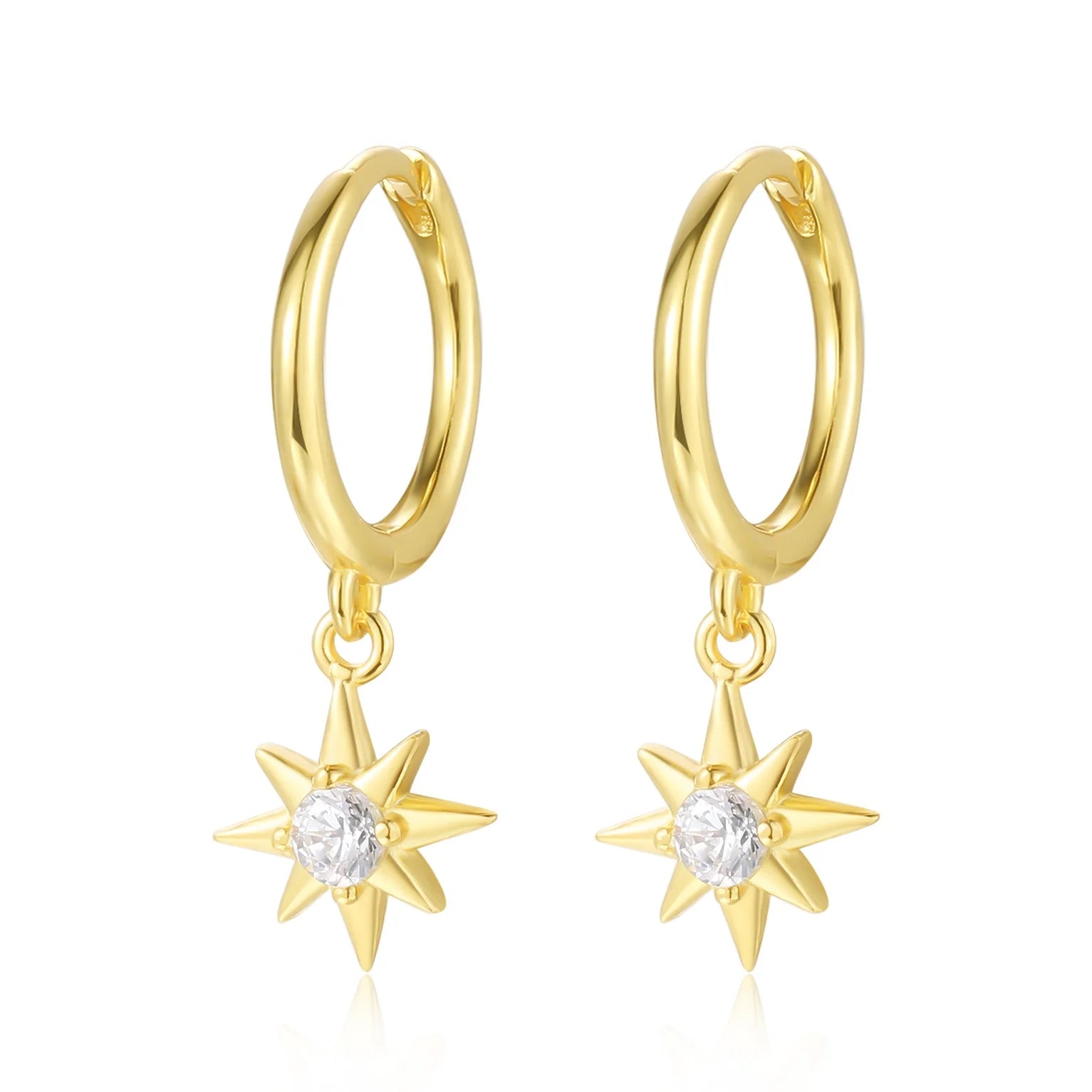 Octagonal Star Sun Hoop Earrings for Women Men 925 Sterling Silver CZ Stone Earring Hoop Cubic Zirconia Charm Fashion Dangle HOT