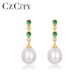 2026 CZCITY Woman Gold Plated Earing Jewelry Drop Designer Zircon Silver 925 Hot Fresh Water Pearl Earrings