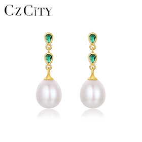 2026 CZCITY Woman Gold Plated Earing Jewelry Drop Designer Zircon Silver 925 Hot Fresh Water Pearl Earrings