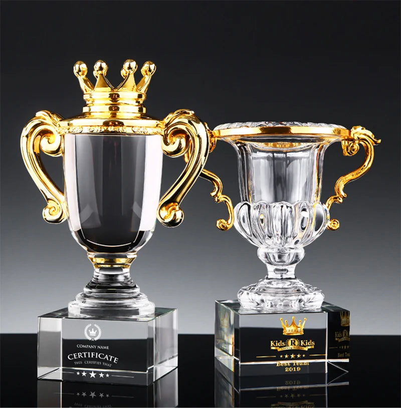 ADL New Elegant Metal Crystal Crown Trophy Glass Acrylic Awards Cups Crystal Employee Recognition Awards Team Work Award
