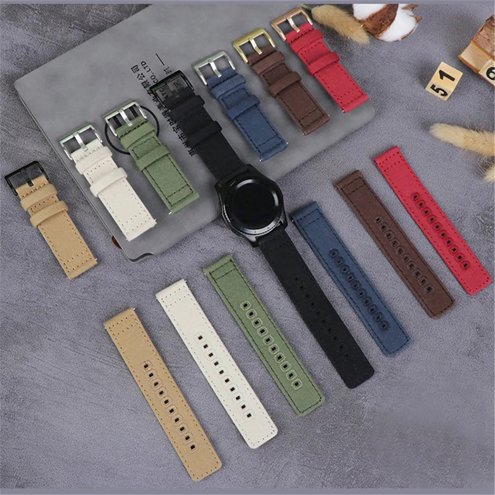 18mm 20mm 22mm Nylon Canvas Wrist Band Bracelet Strap for Samsung Galaxy Watch 3 42/46mm Active 2 Huawei GT 2/2e Amazfit GTS 2